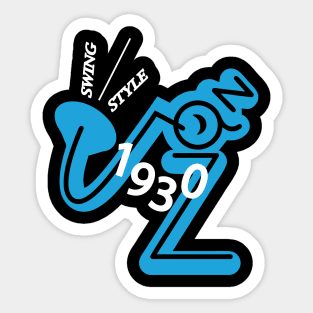 Jazz saxophone player 1930s swing style (blue/white) Sticker